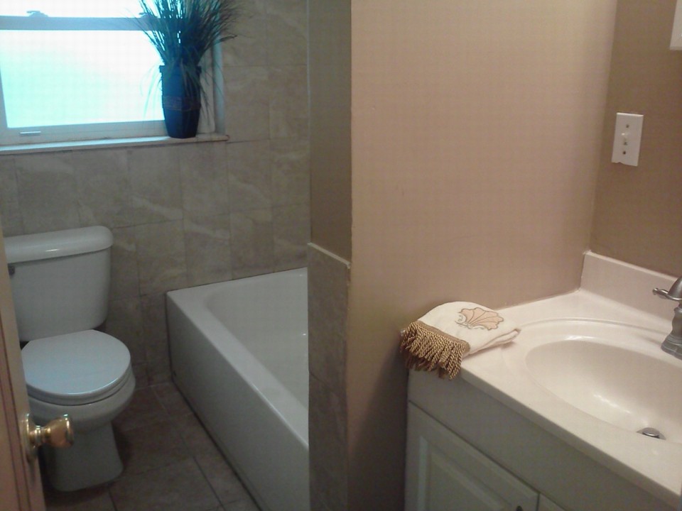 main bathroom new sink and cabinet along with new faucet.